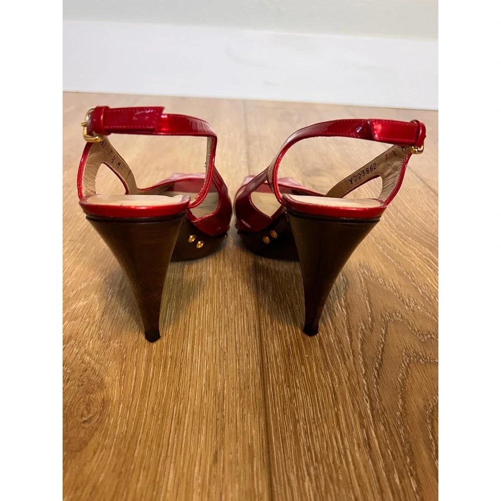 Stuart Weitzman Blenny Platform Heels Womens Size 7.5 Red Slingback Stud‎ Shoes - Picture 3 of 11